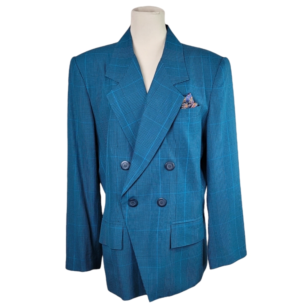 Valentino Teal Men's Double Breasted Blazer with Kerchief L